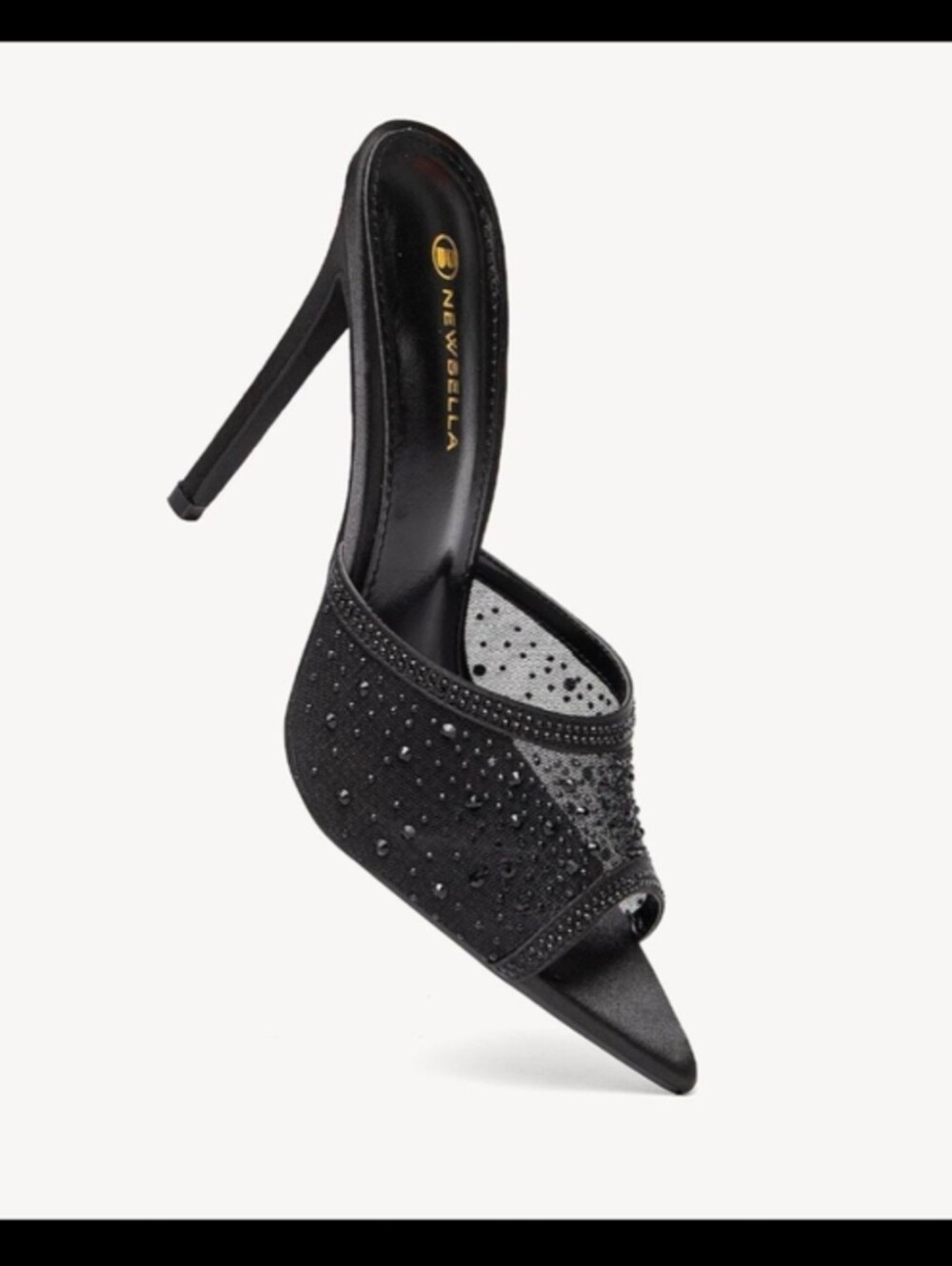 NEWBELLA Women's Black Mesh Rhinestone High Heels Size 7.5